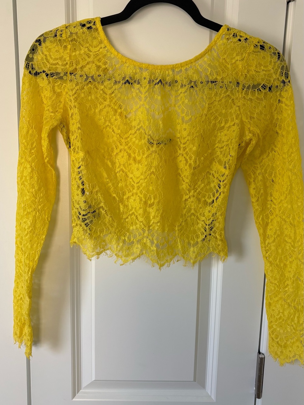 bebe Yellow Floral Lace Long Sleeve Crop Top S/P Y2K Coquette